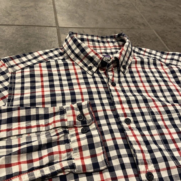 Patagonia Other - Mens Patagonia Organic Cotton Medium Blue Red & White Plaid L/S Button Up Shirt